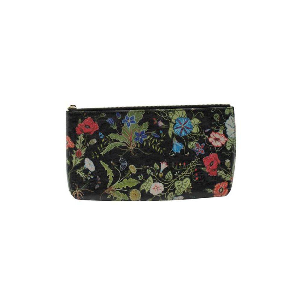 Gucci Flora Busta Grande Bamboo Clutch in Black Leather